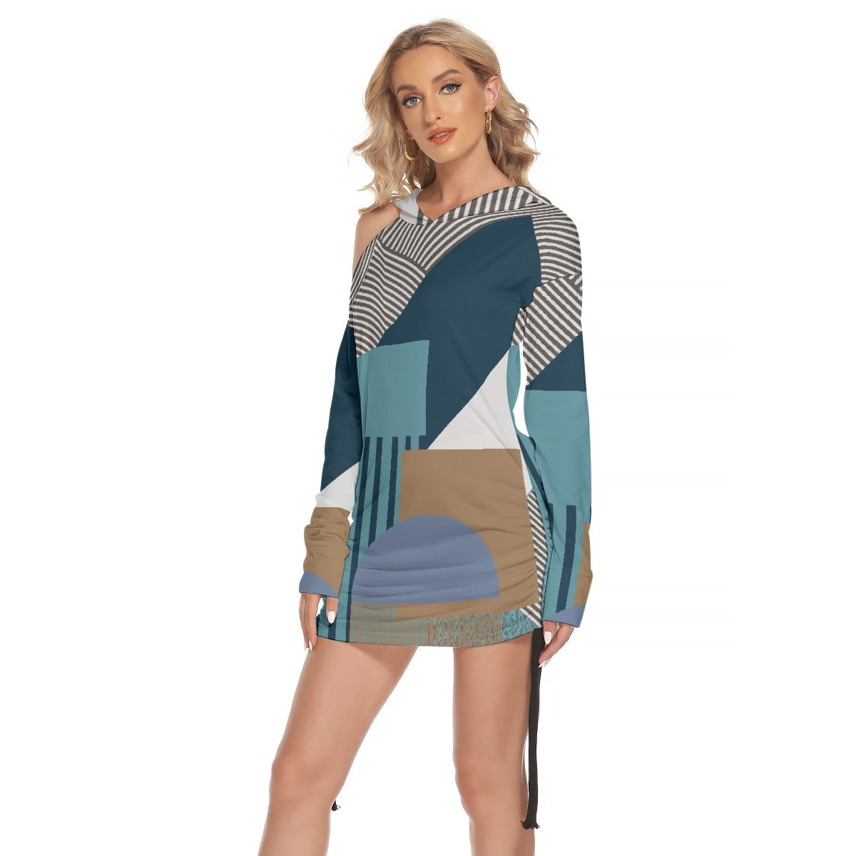 All-Over Print Women's One-shoulder Dress With Waist Shirring