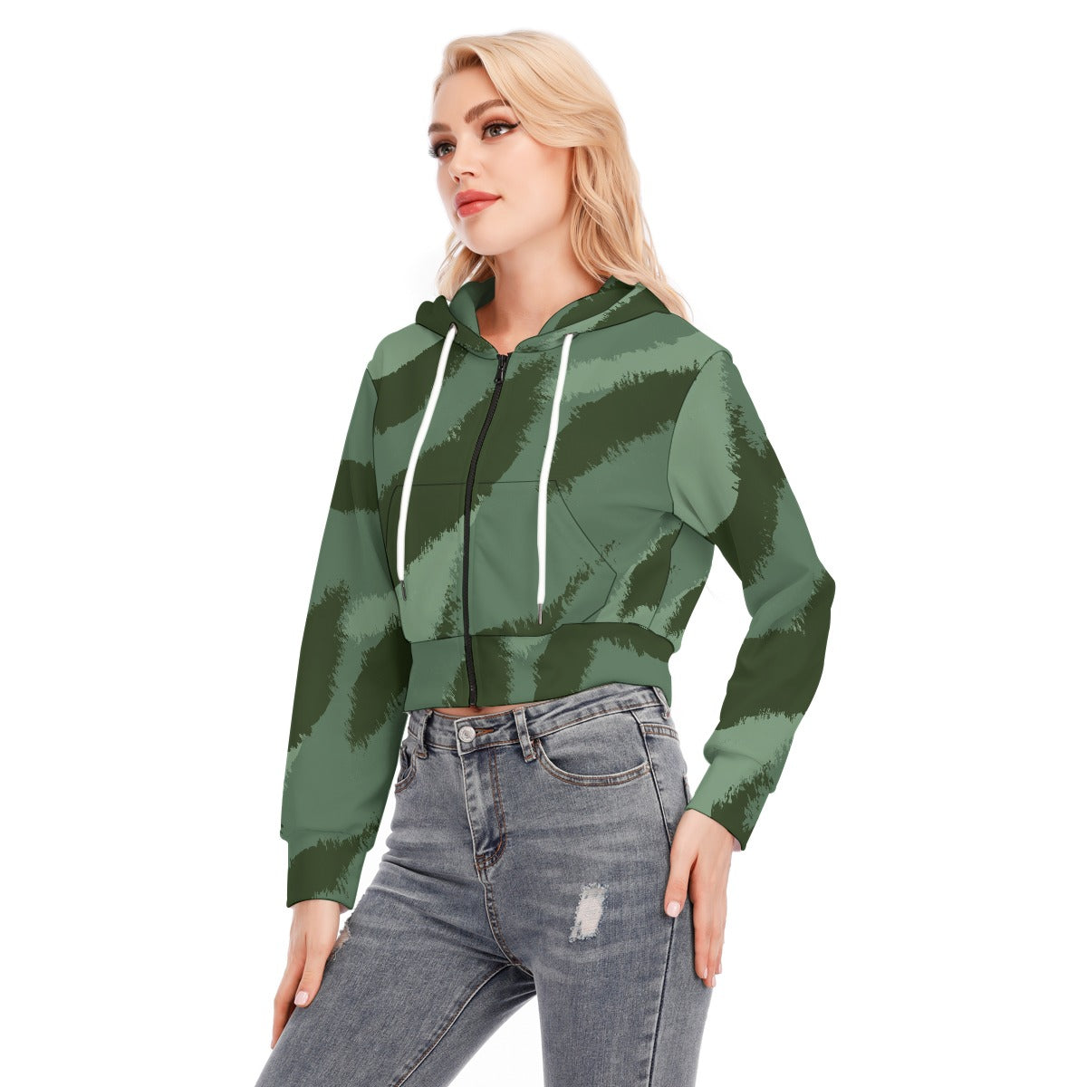 All-Over Print Women's Crop Top Hoodie With Zipper Closure