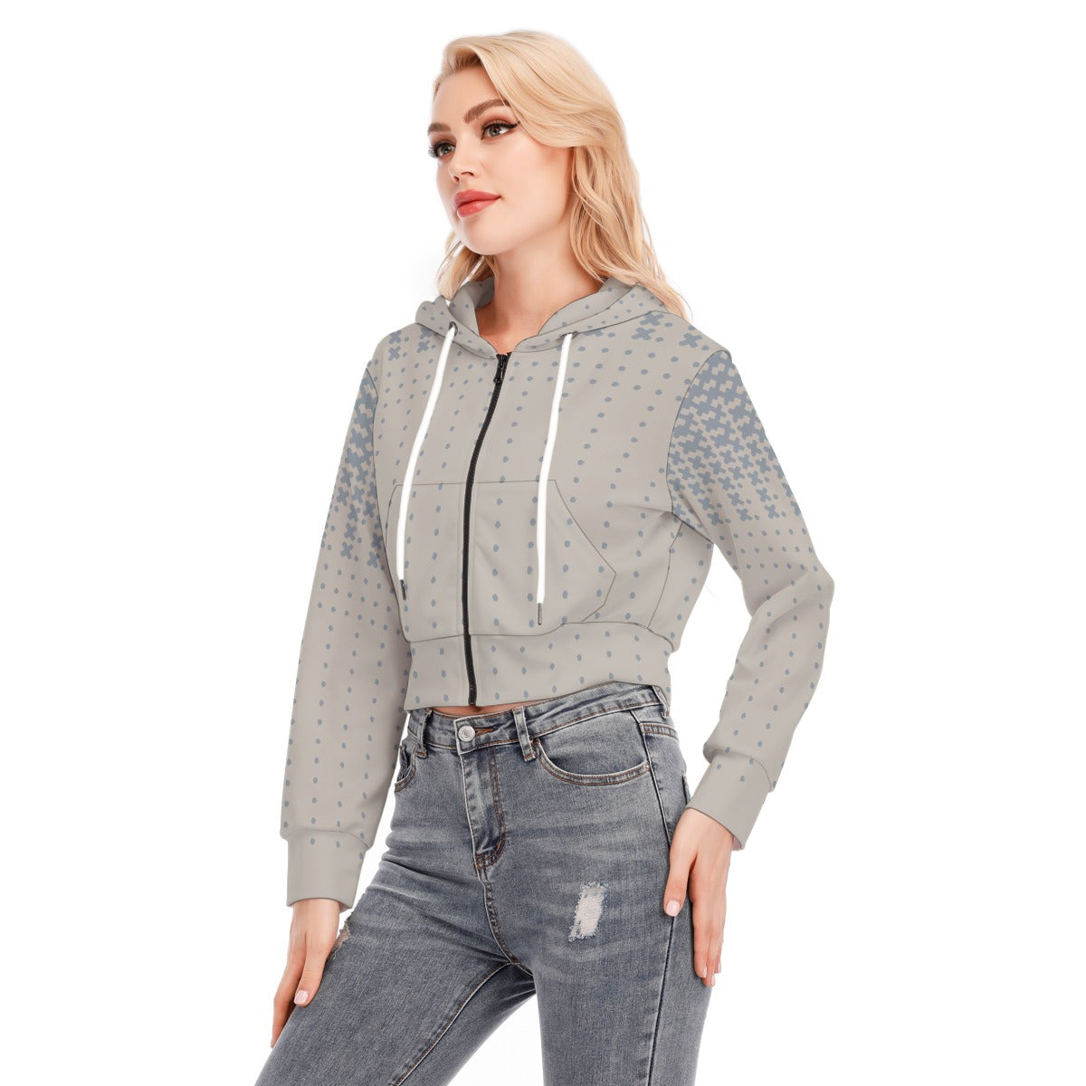 All-Over Print Women's Crop Top Hoodie With Zipper Closure