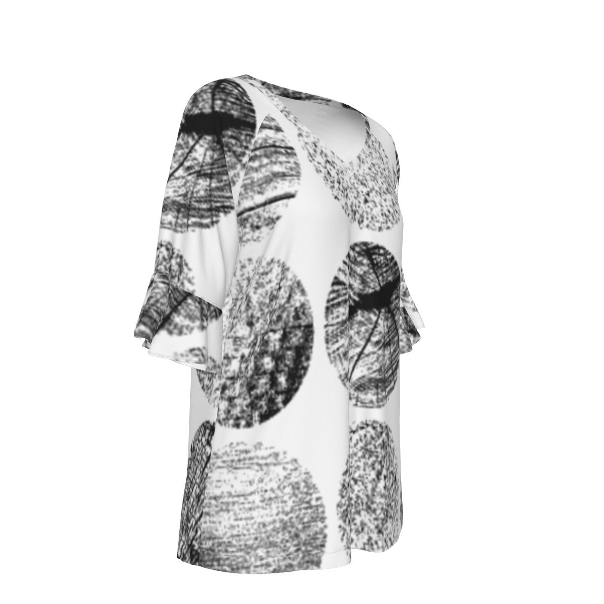 All-Over Print V-neck Women's T-shirt With Bell Sleeve