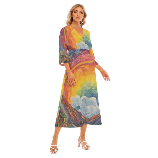 All-Over Print Women's Mid-Sleeve Long Dress