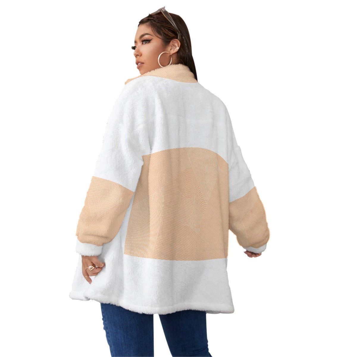 All-Over Print Unisex Borg Fleece Stand-up Collar Coat With Zipper Closure(Plus Size)