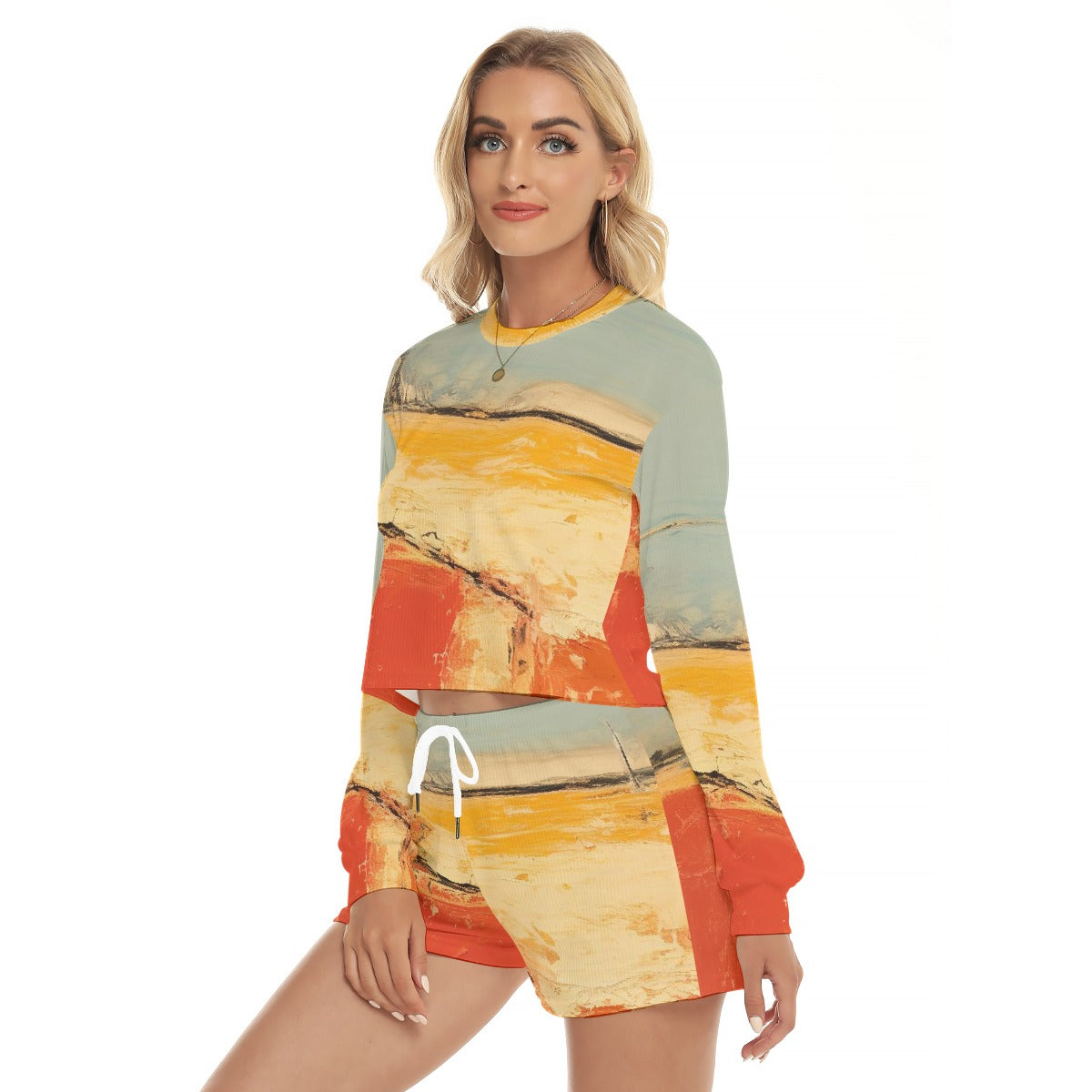 All-Over Print Women's Short Sweatshirt And Pants Suit