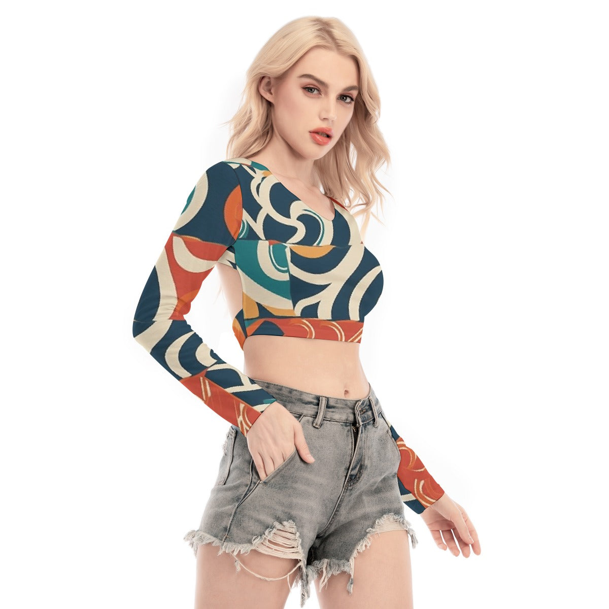 All-Over Print Women's Back Hollow T-shirt With Strap