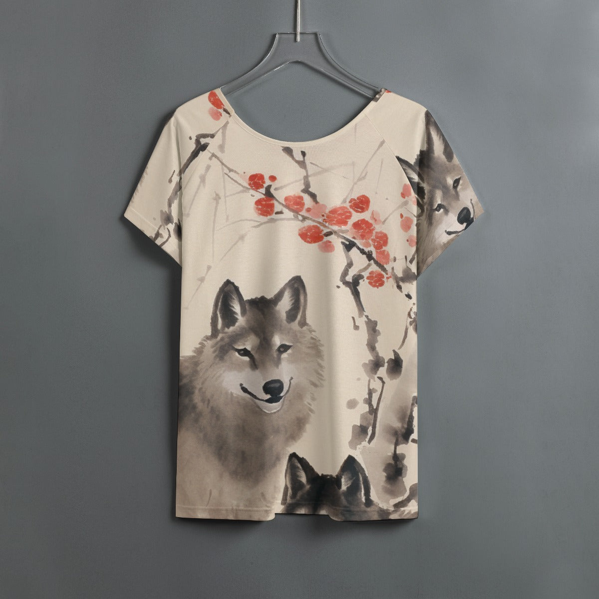All-Over Print Women's Round Neck T-shirt With Raglan Sleeve