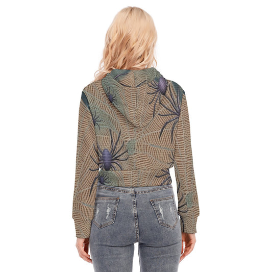All-Over Print Women's Crop Top Hoodie With Zipper Closure
