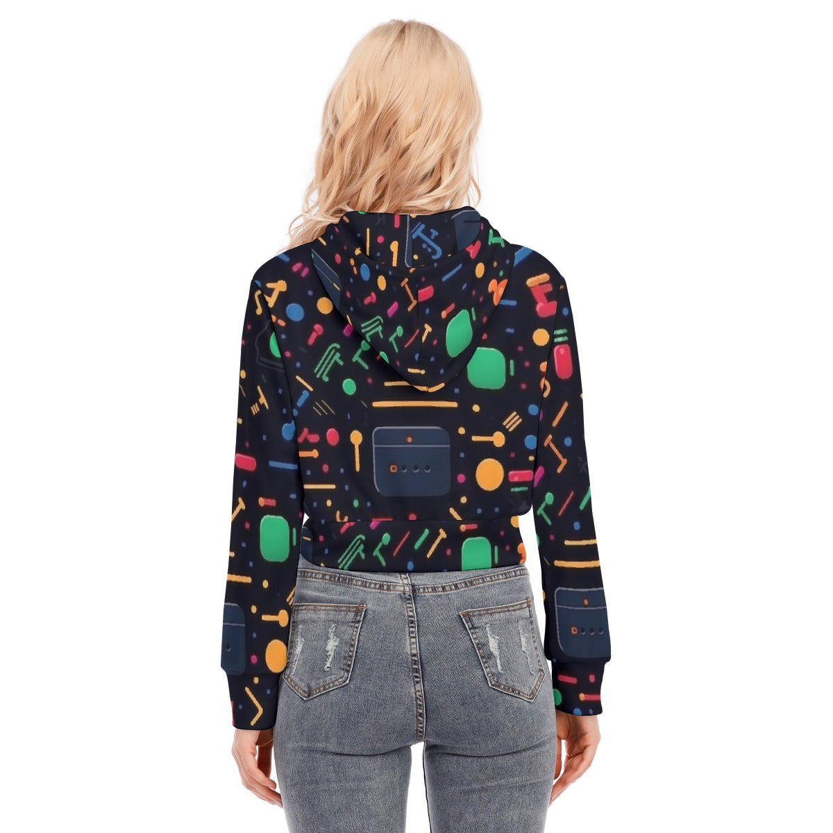All-Over Print Women's Crop Top Hoodie With Zipper Closure
