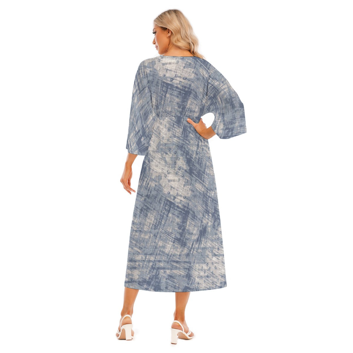 All-Over Print Women's Mid-Sleeve Long Dress