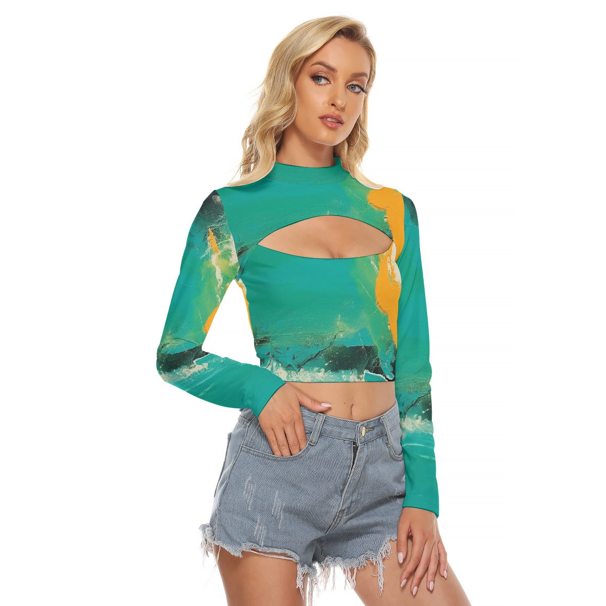All-Over Print Women's Hollow Chest Keyhole Tight Crop Top