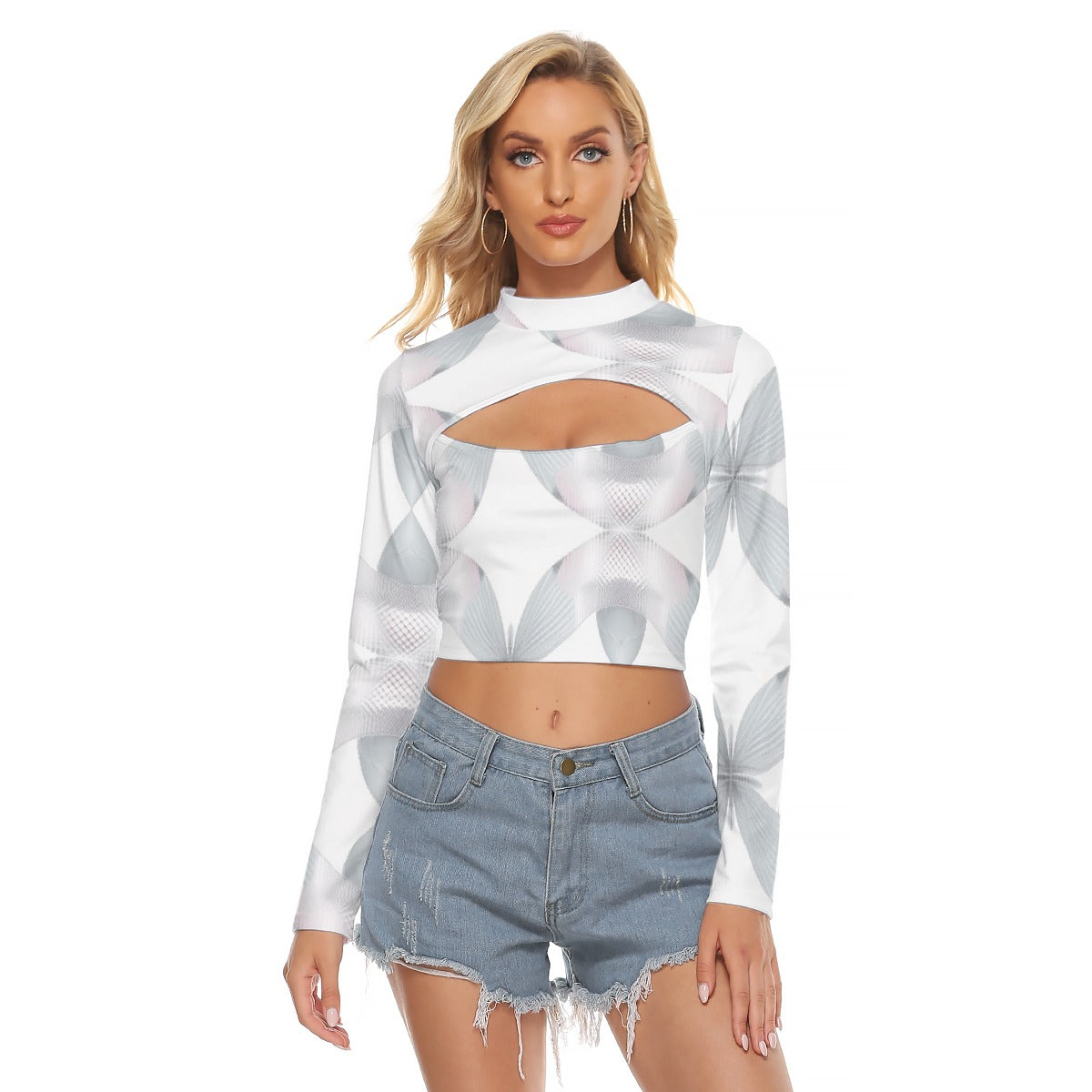 All-Over Print Women's Hollow Chest Keyhole Tight Crop Top