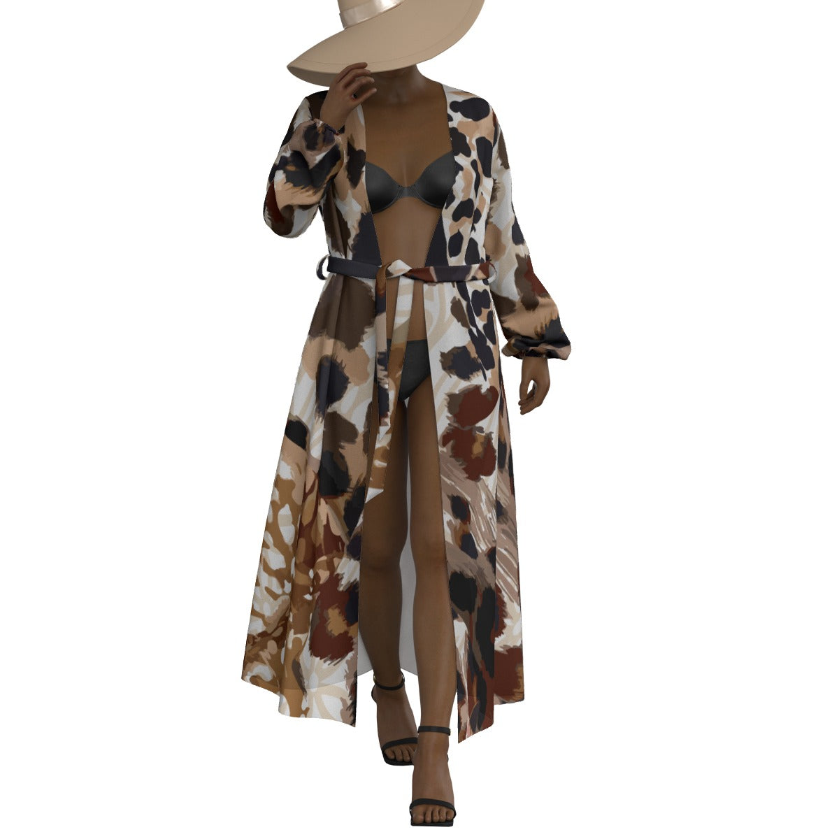 All-Over Print Women's Lace-up Chiffon Robe