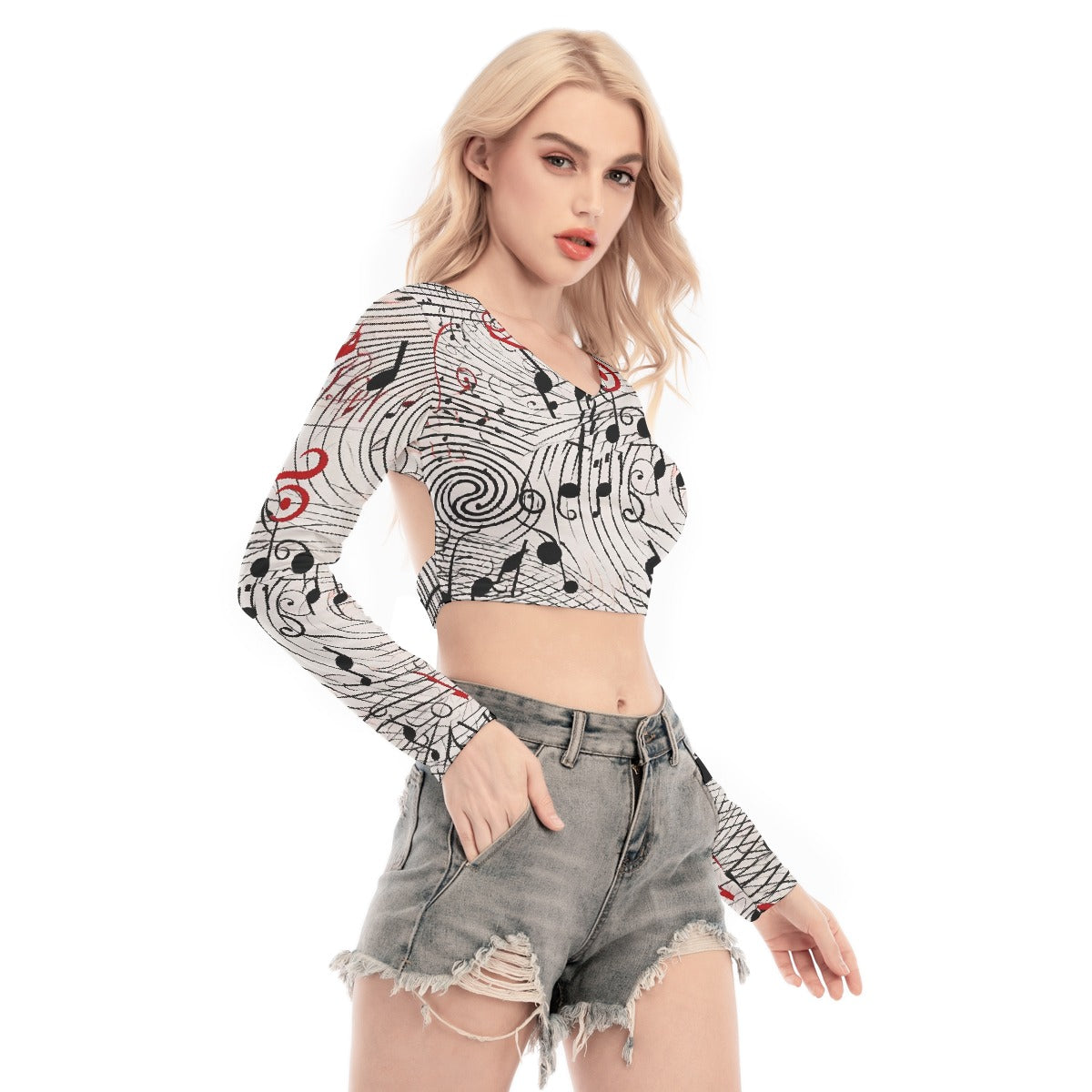 All-Over Print Women's Back Hollow T-shirt With Strap