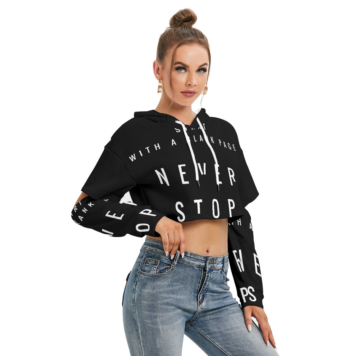 All-Over Print Women's Heavy Fleece Hoodie With Hollow Out Sleeve