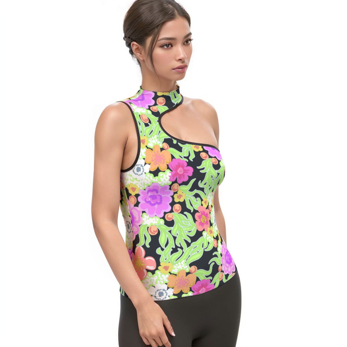All-Over Print Women's Halter Sleeveless Asymmetrical Tank Top