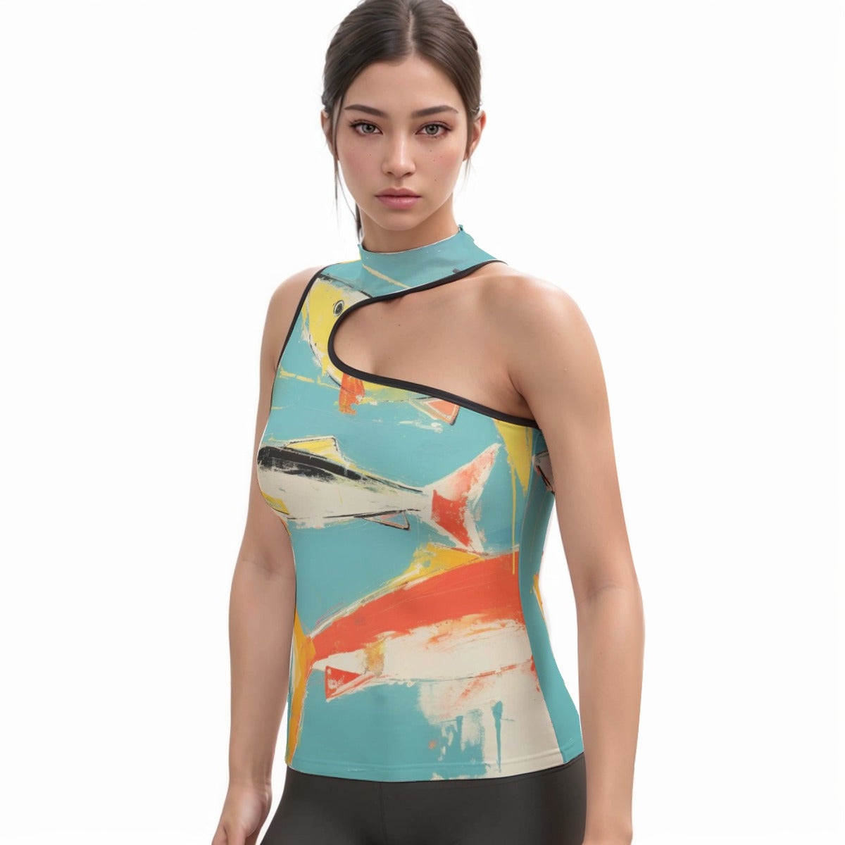 All-Over Print Women's Halter Sleeveless Asymmetrical Tank Top