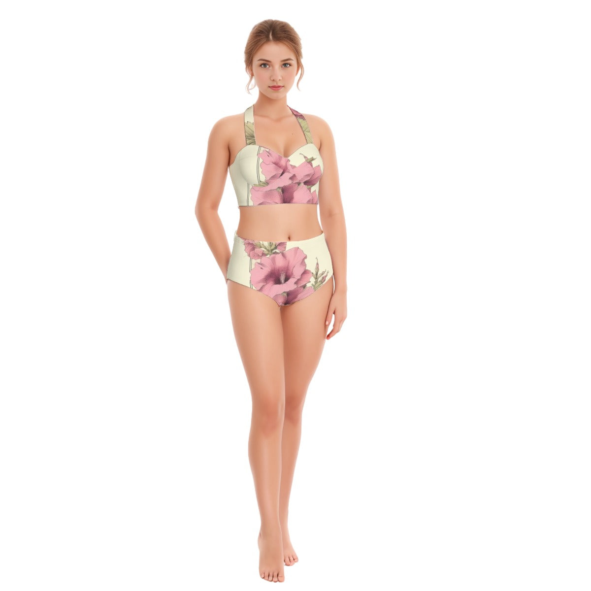 All-Over Print Women's Swimsuit Set With Halter