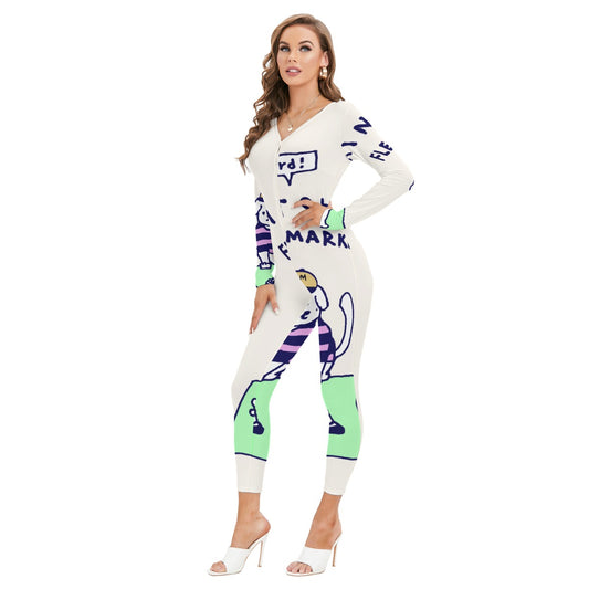 All-Over Print Women's Plunging Neck Jumpsuit