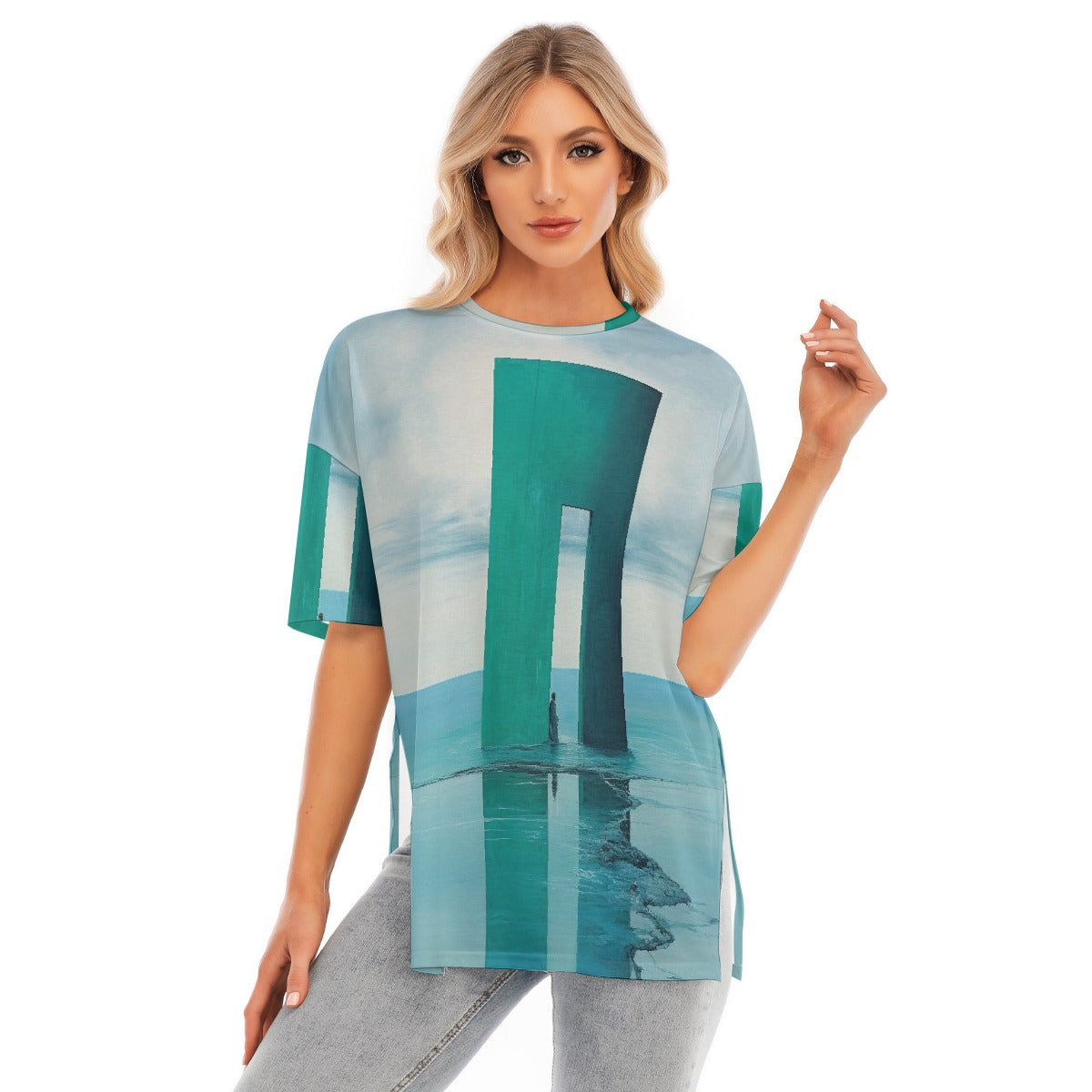 All-Over Print Women's Short Sleeves T-shirt With Hem Split