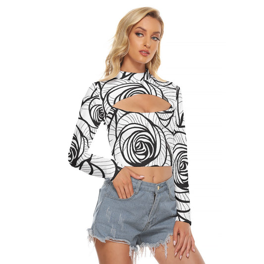 All-Over Print Women's Hollow Chest Keyhole Tight Crop Top