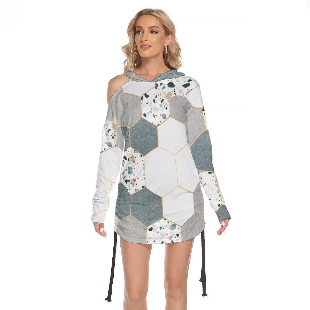 All-Over Print Women's One-shoulder Dress With Waist Shirring