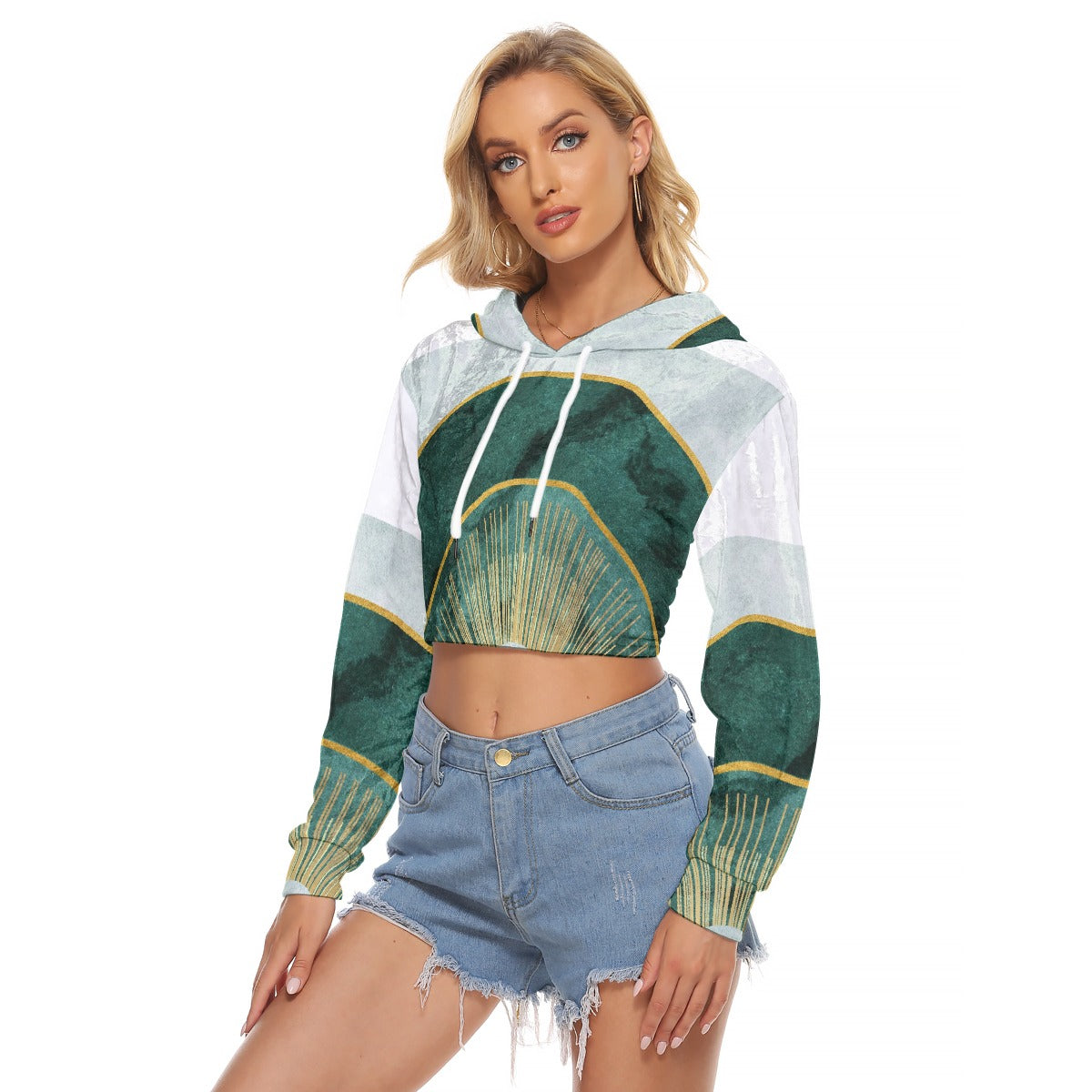 All-Over Print Women's Crop Top Hoodie|Velvet