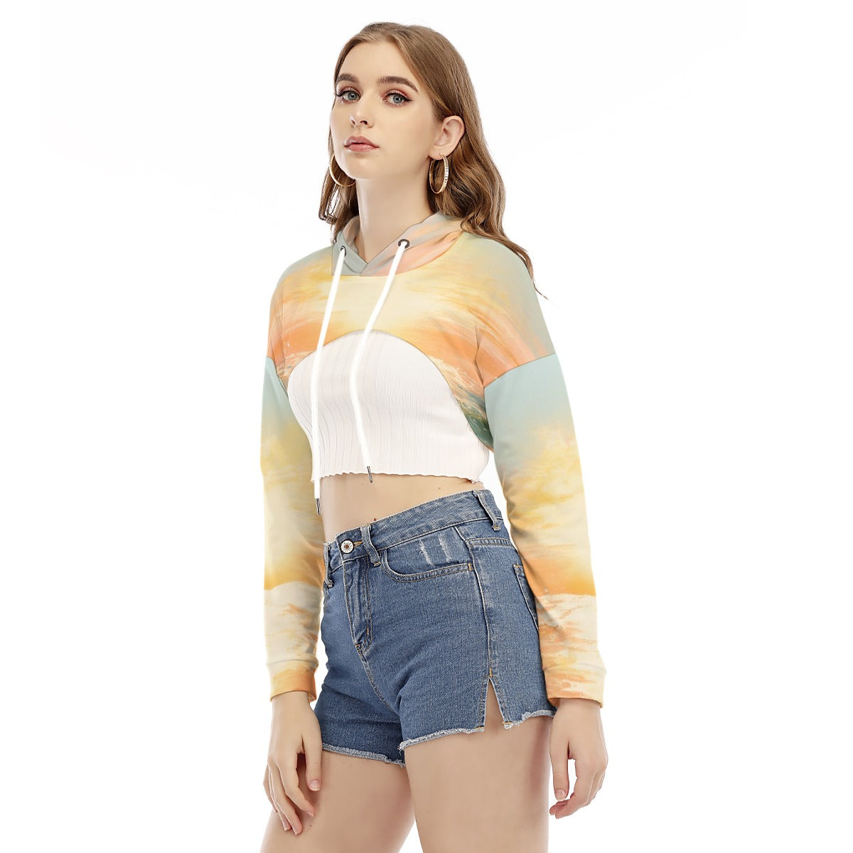 All-Over Print Women's Smock Short Hoodie With Long Sleeve