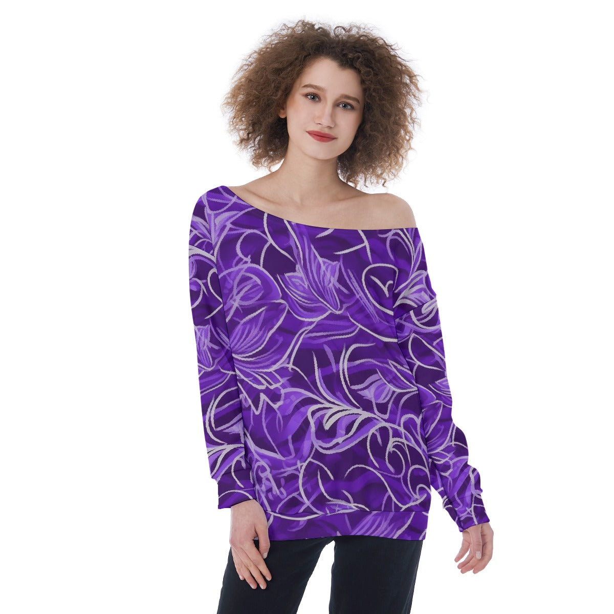 All-Over Print Oversized Women's Off-Shoulder Sweatshirt
