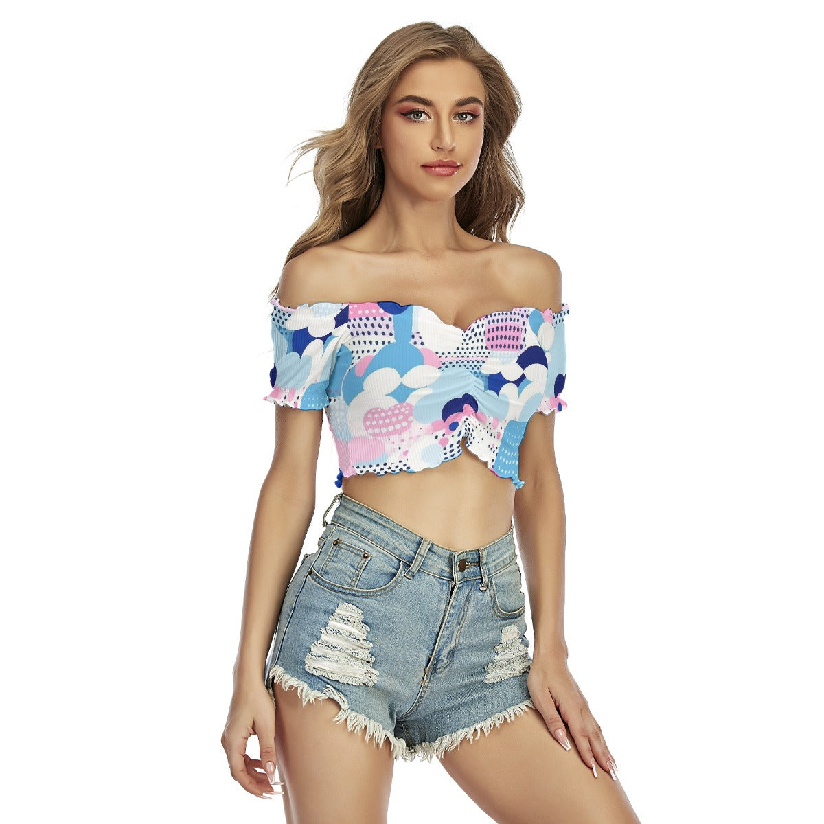 All-Over Print Women's One-shoulder Off-the-navel Short Sleeve T-shirt