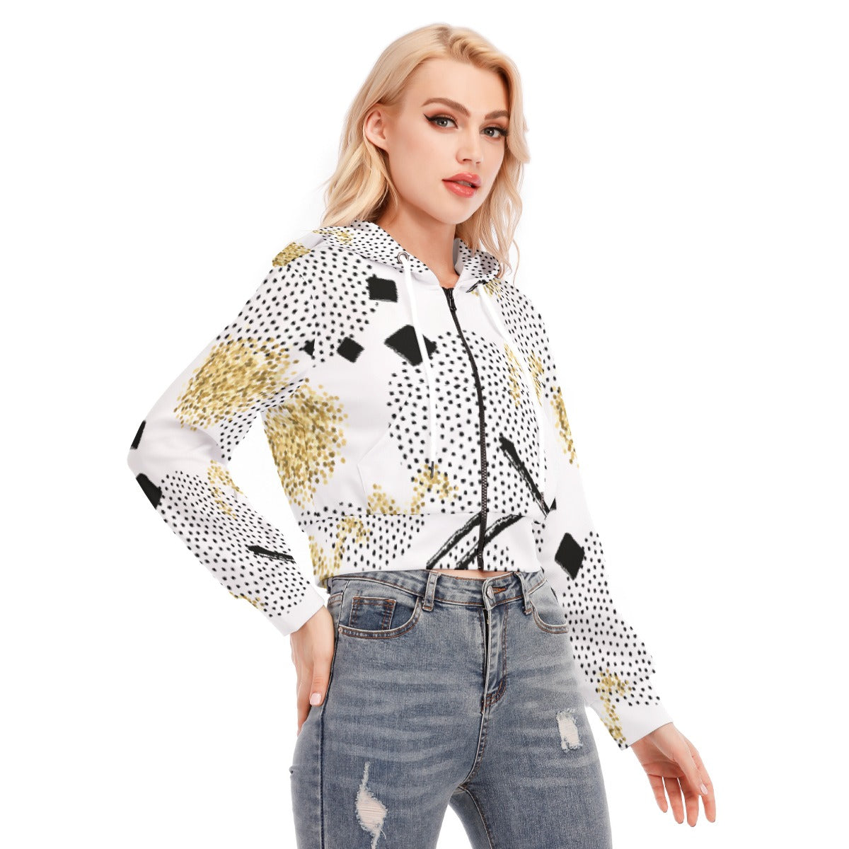 All-Over Print Women's Crop Top Hoodie With Zipper Closure