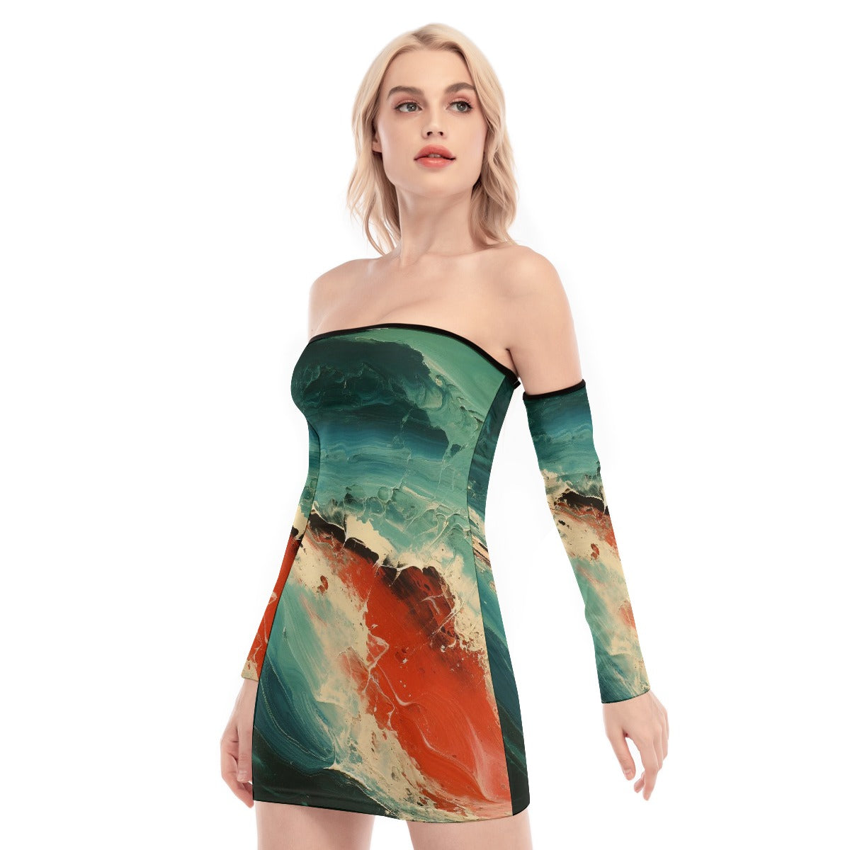 All-Over Print Women's Off-shoulder Back Lace-up Dress