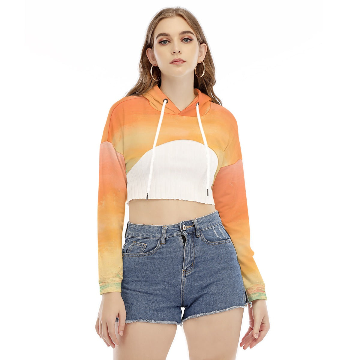 All-Over Print Women's Smock Short Hoodie With Long Sleeve