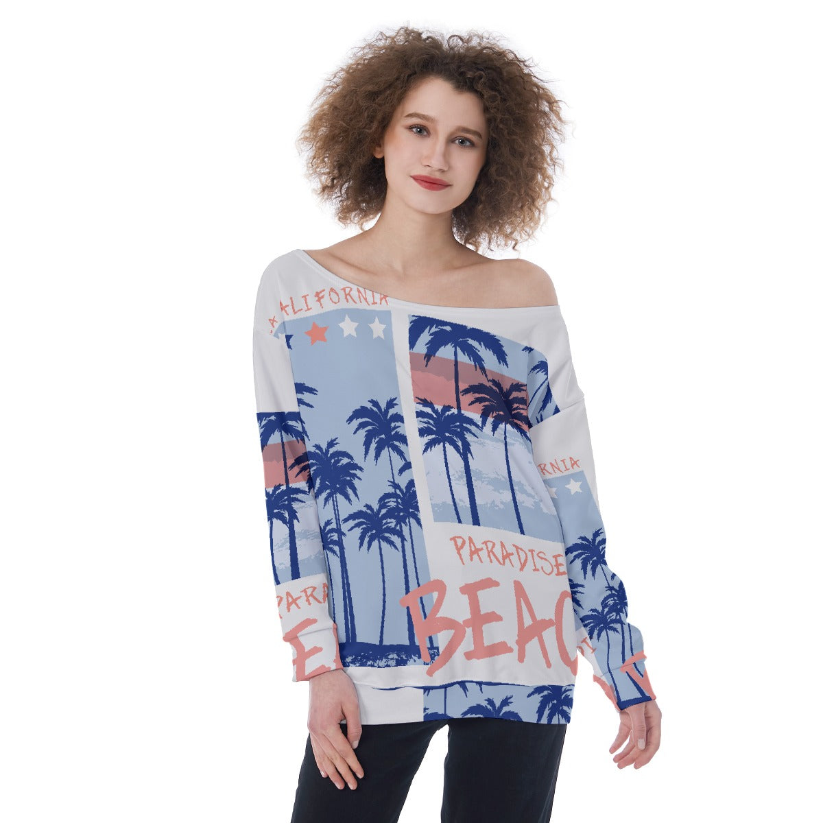 All-Over Print Oversized Women's Off-Shoulder Sweatshirt