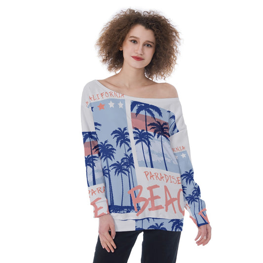 All-Over Print Oversized Women's Off-Shoulder Sweatshirt