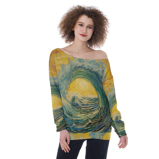 All-Over Print Oversized Women's Off-Shoulder Sweatshirt