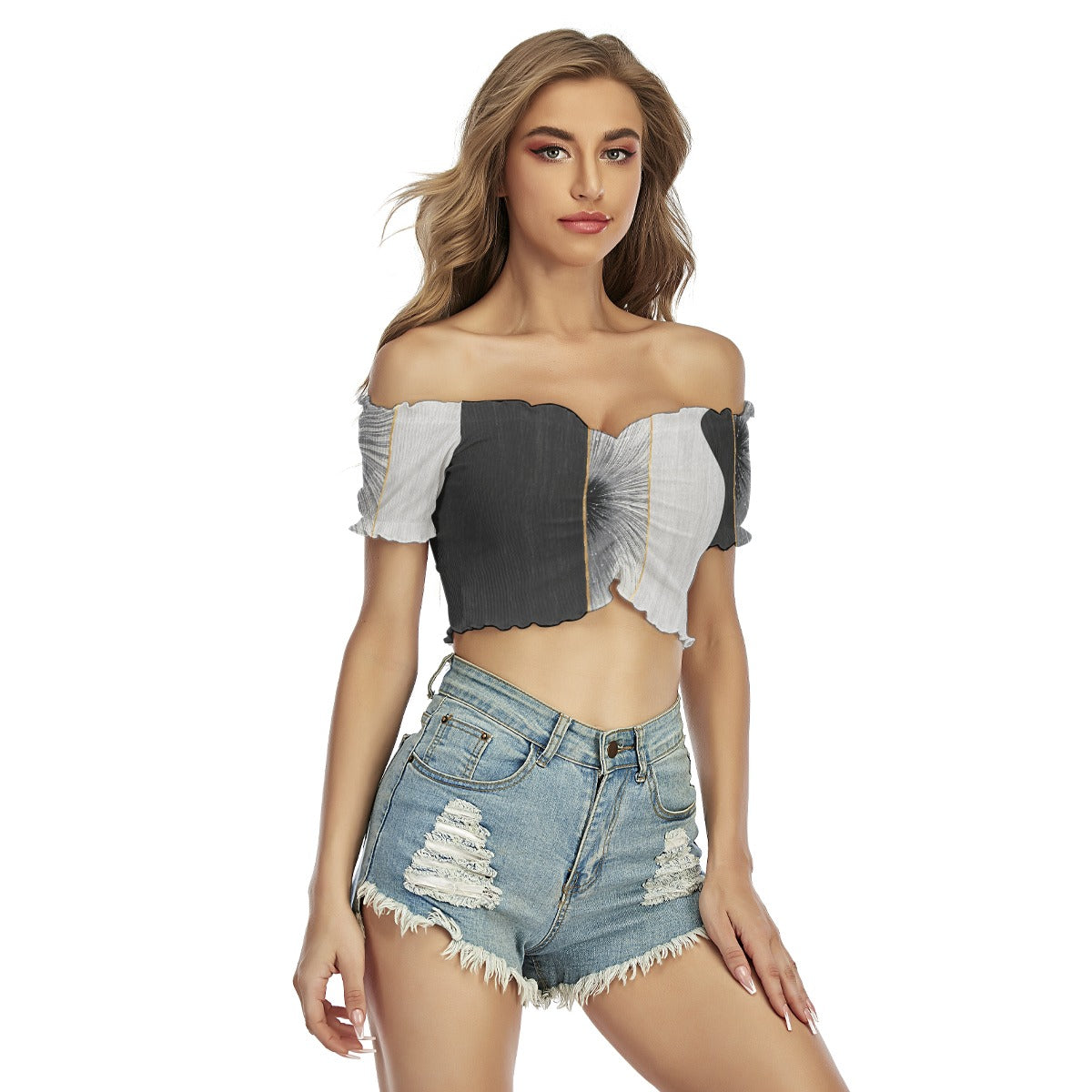 All-Over Print Women's One-shoulder Off-the-navel Short Sleeve T-shirt