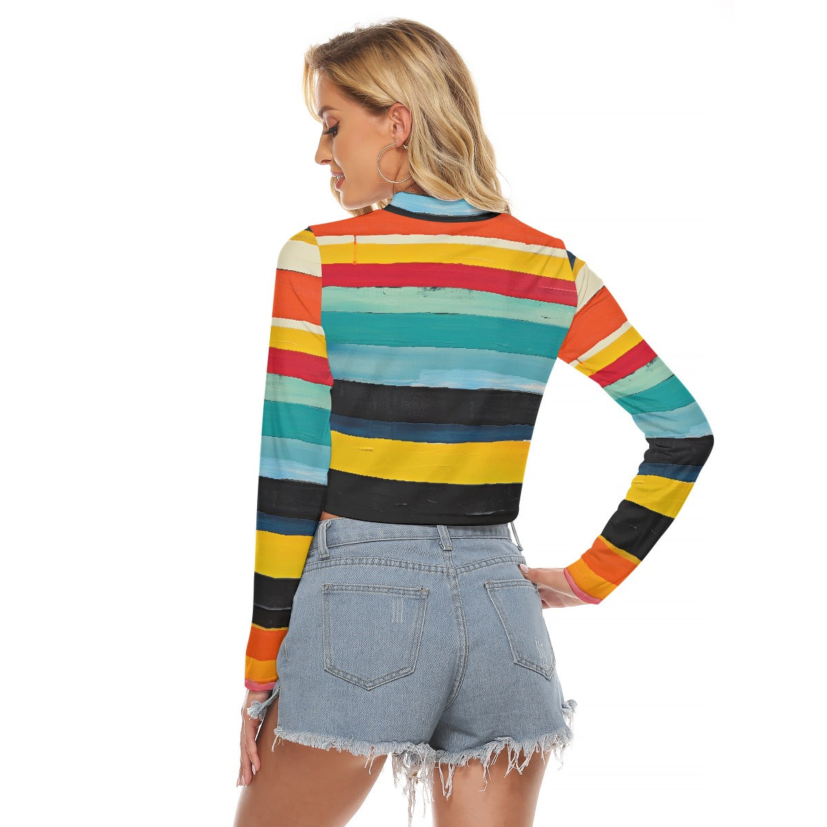 All-Over Print Women's Hollow Chest Keyhole Tight Crop Top