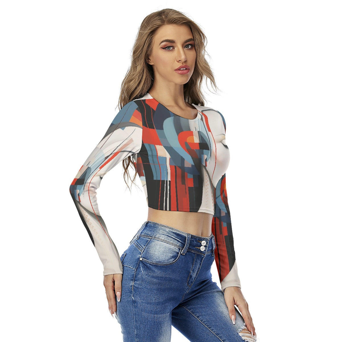 All-Over Print Women's Round Neck Crop Top T-Shirt