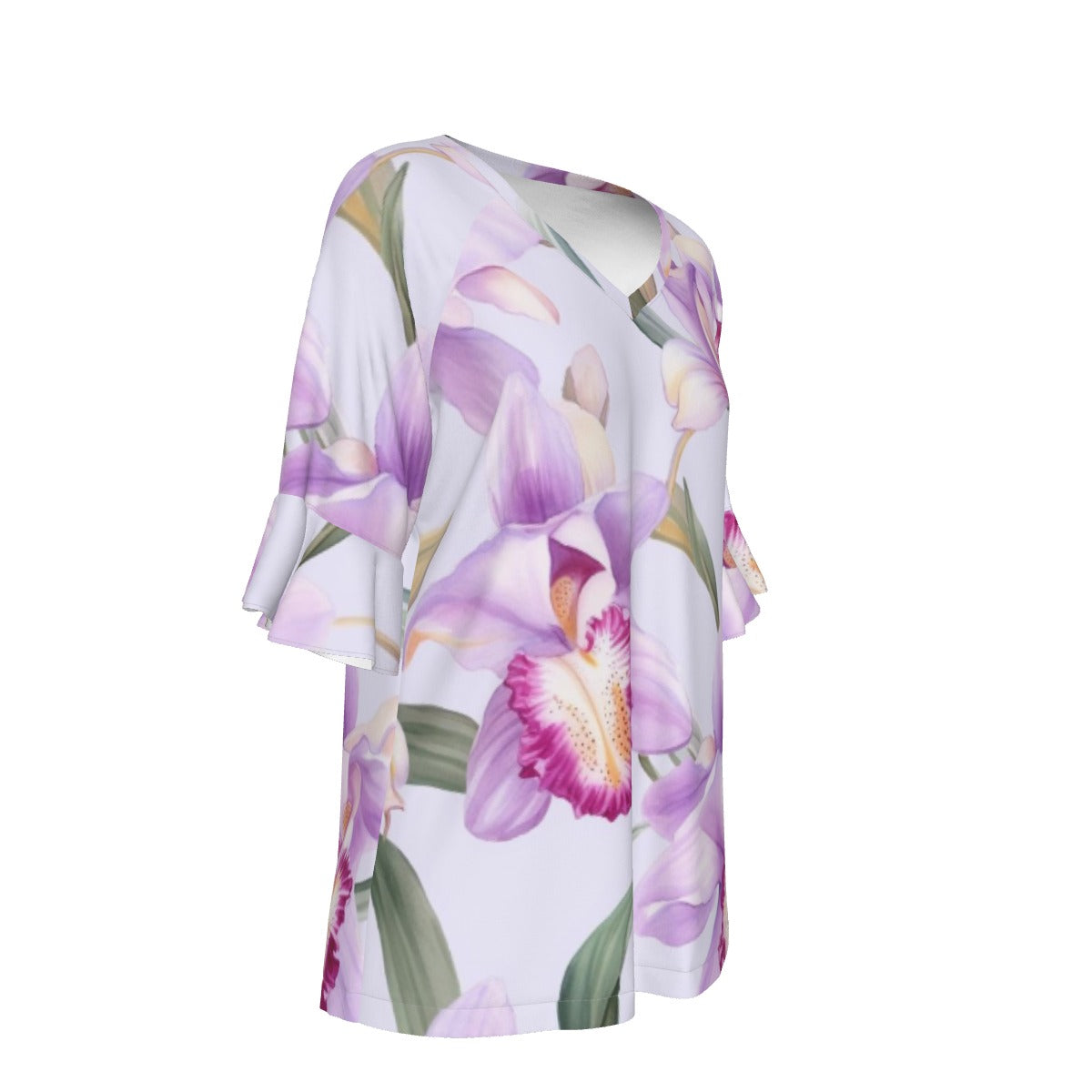 All-Over Print V-neck Women's T-shirt With Bell Sleeve