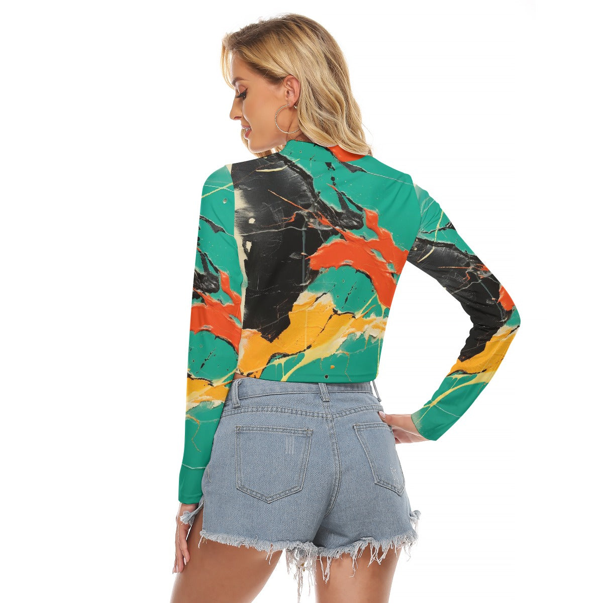 All-Over Print Women's Hollow Chest Keyhole Tight Crop Top