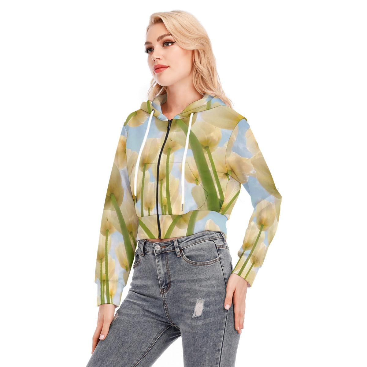 All-Over Print Women's Crop Top Hoodie With Zipper Closure