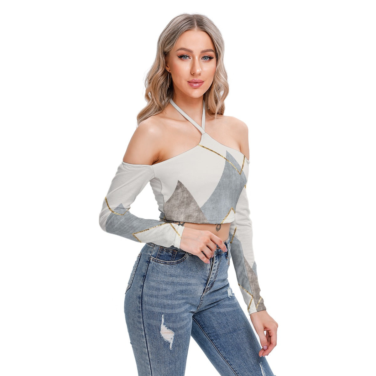 All-Over Print Women's Halter Lace-up Top