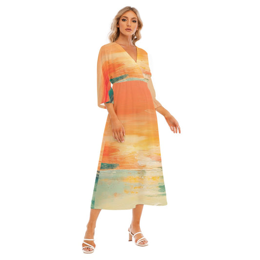 All-Over Print Women's Mid-Sleeve Long Dress