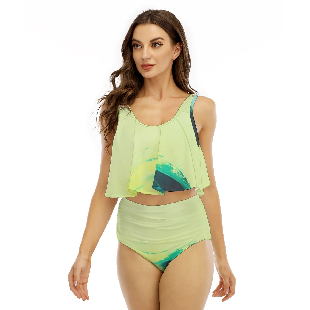 All-Over Print Women's Ruffled Vest Bikini Swimsuit