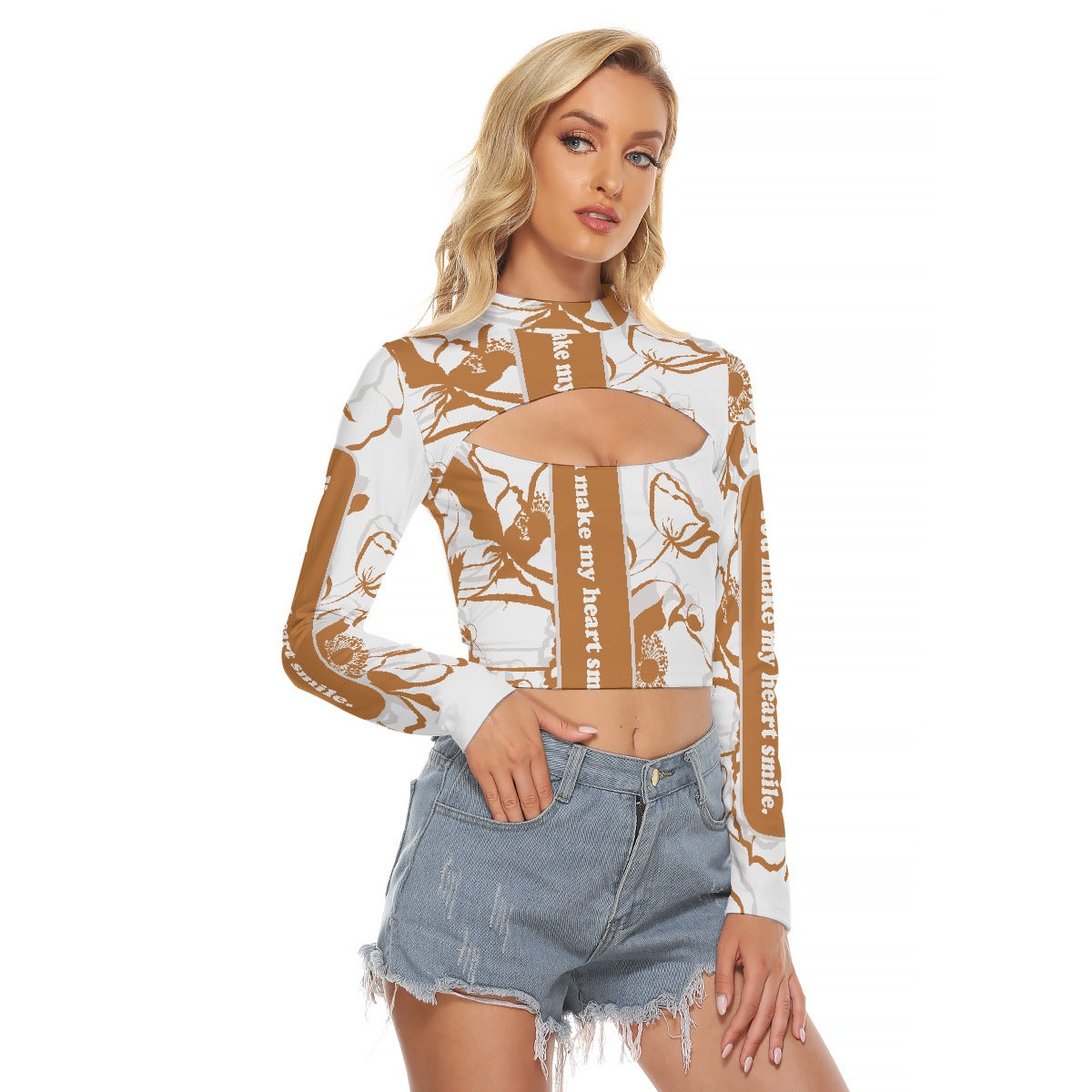 All-Over Print Women's Hollow Chest Keyhole Tight Crop Top