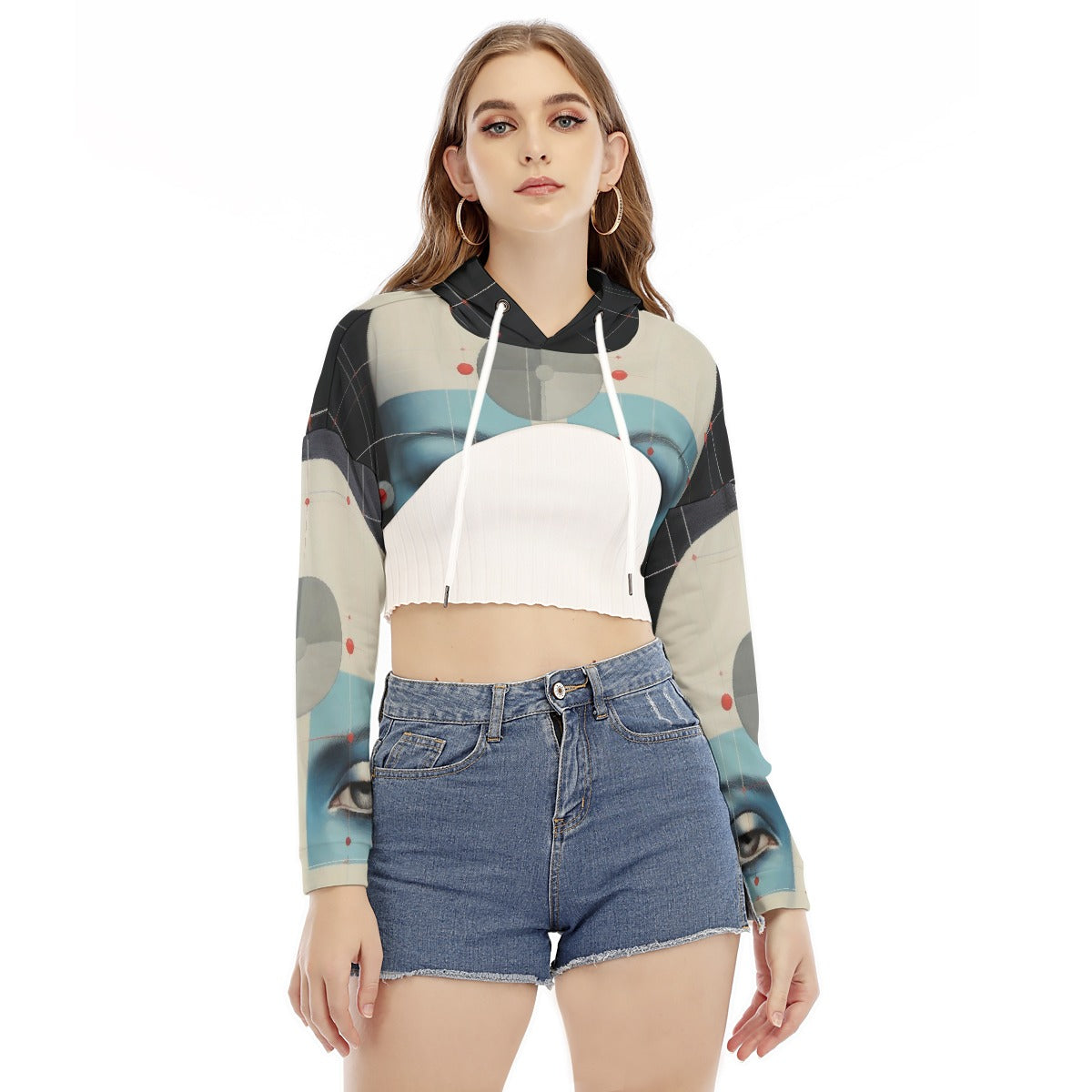 All-Over Print Women's Smock Short Hoodie With Long Sleeve