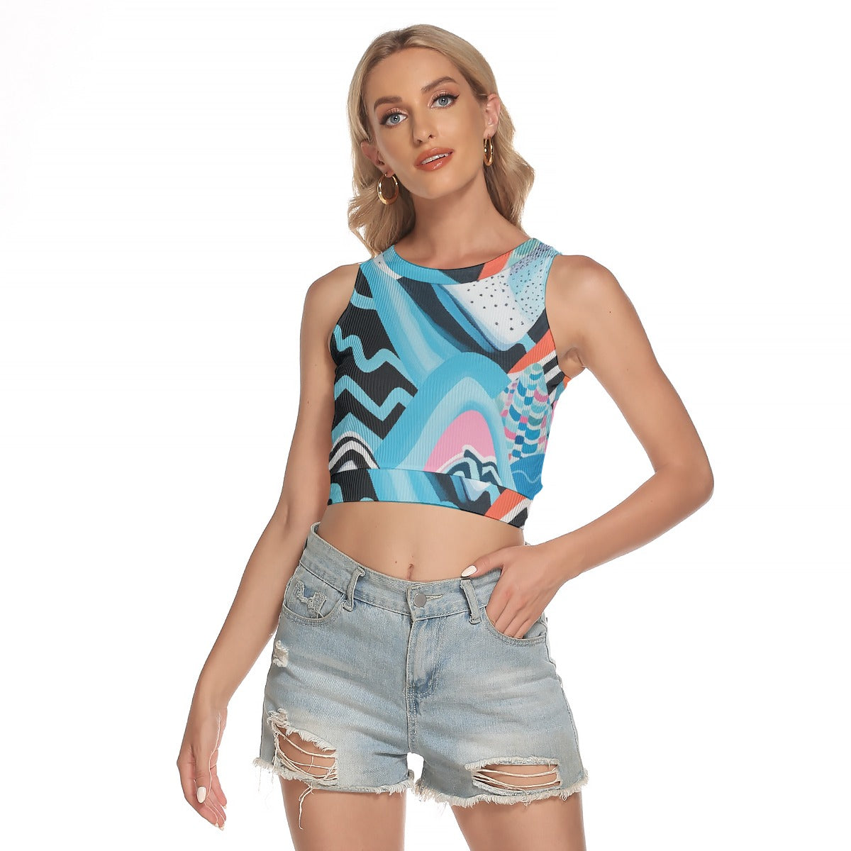 All-Over Print Women's Sleeveless Back Hollow Crop Top
