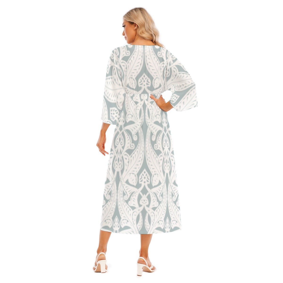 All-Over Print Women's Mid-Sleeve Long Dress