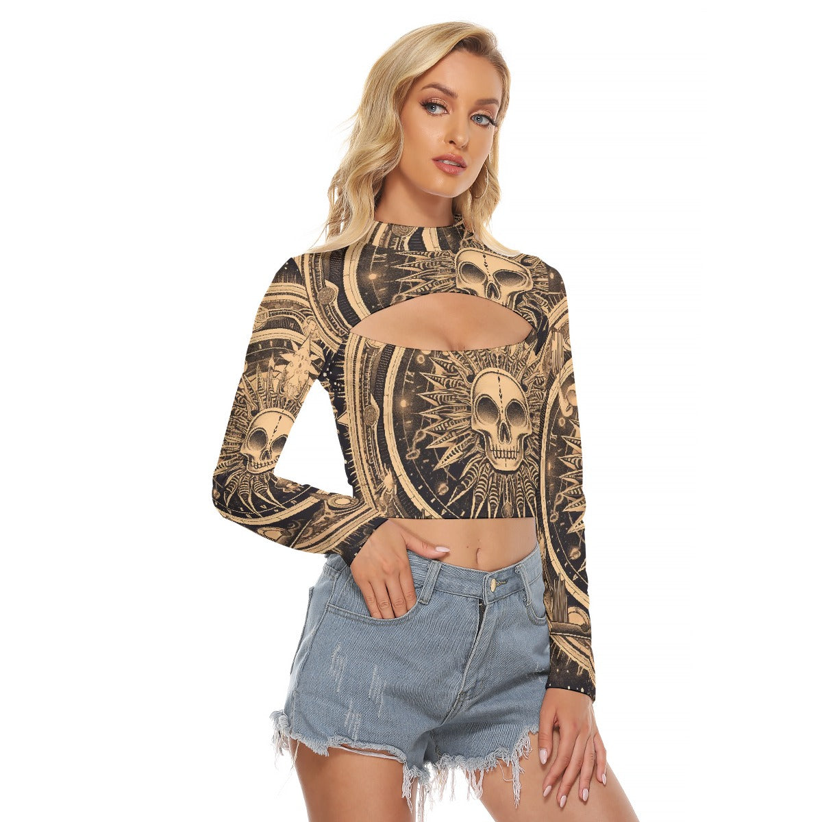 All-Over Print Women's Hollow Chest Keyhole Tight Crop Top