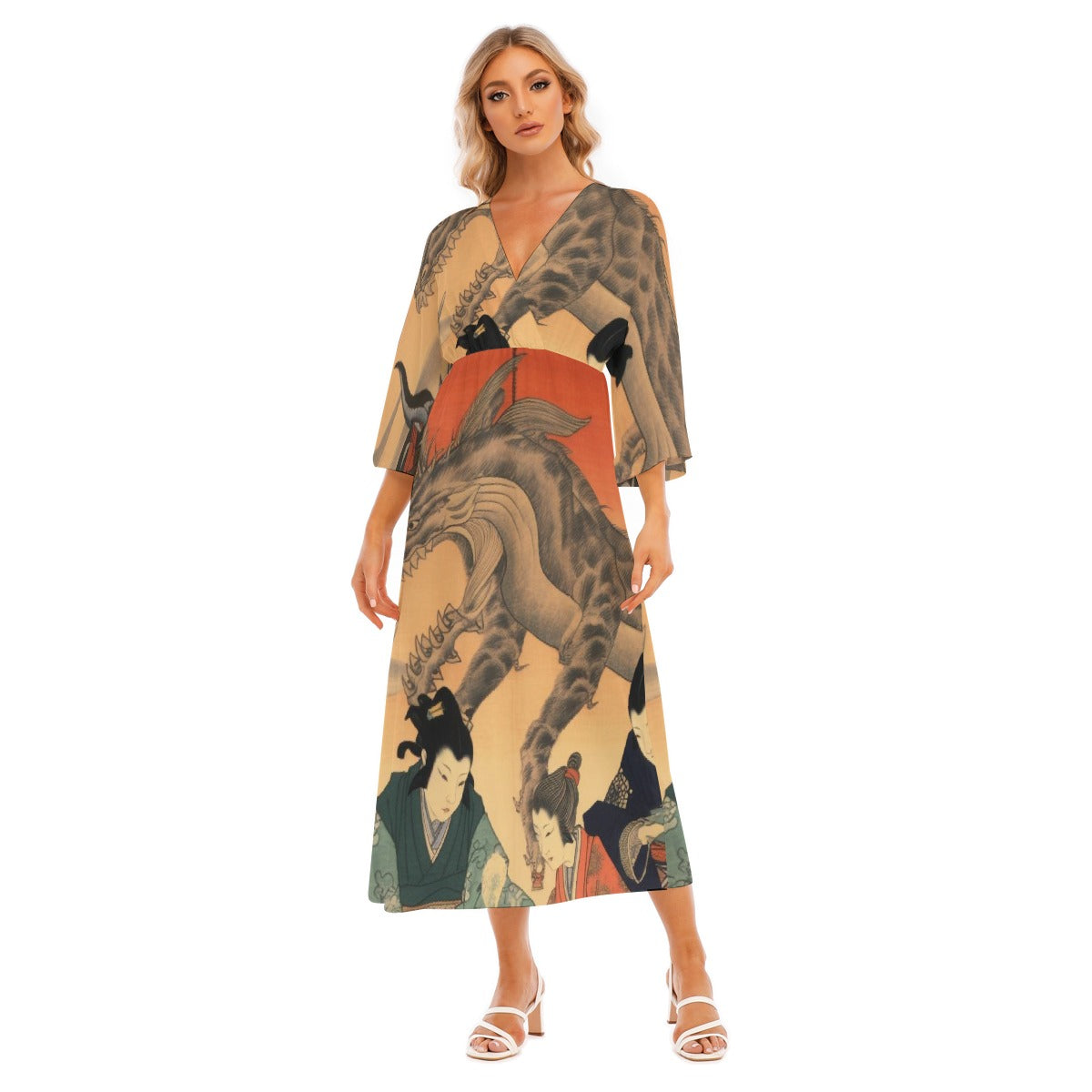 All-Over Print Women's Mid-Sleeve Long Dress