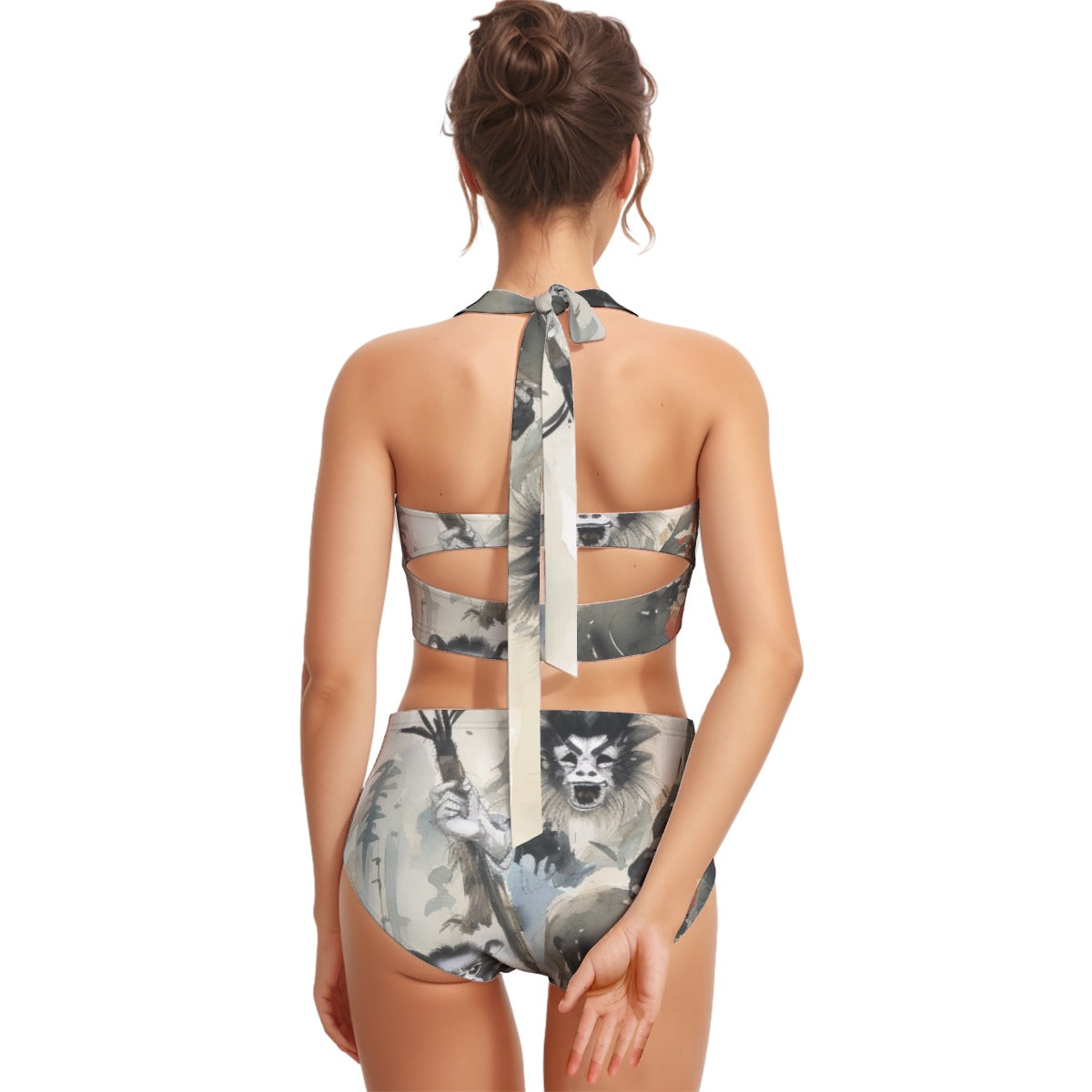 All-Over Print Women's Swimsuit Set With Halter